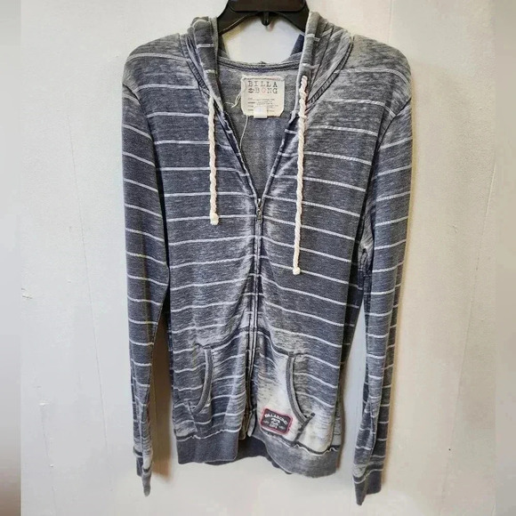 Billabong Tops - Vintage Billabong Women's Striped Full Zip-Up Hoodie, Blue & White Beach